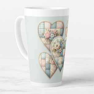 Pastel Cottagecore Patchwork Hearts Latte Mug