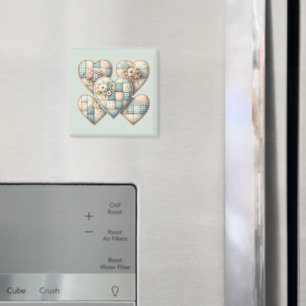 Pastel Cottagecore Patchwork Hearts Magnet