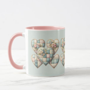 Pastel Cottagecore Patchwork Hearts Mug