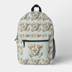 Pastel Cottagecore Patchwork Hearts Printed Backpack