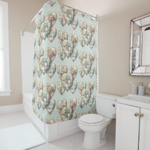 Pastel Cottagecore Patchwork Hearts Shower Curtain