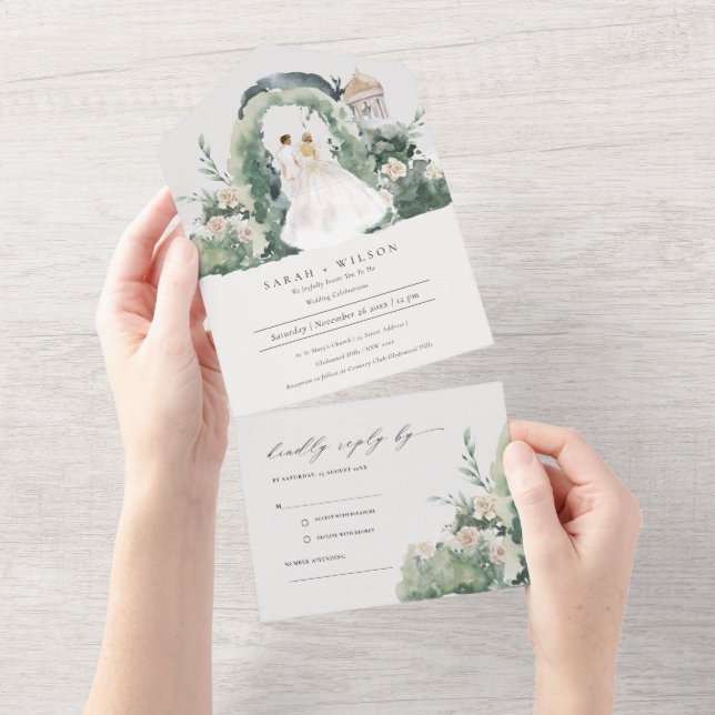 Pastel Couple Floral Garden Arch Botanical Wedding All In One Invitation (Tearaway)