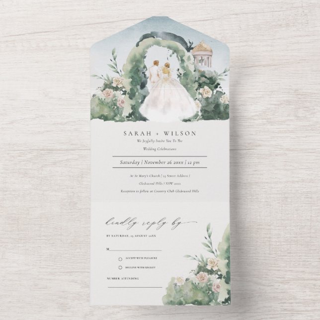 Pastel Couple Floral Garden Arch Botanical Wedding All In One Invitation (Inside)