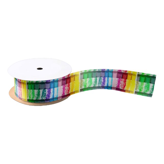 Pastel crayon school rainbow art supplies satin ribbon (Spool)