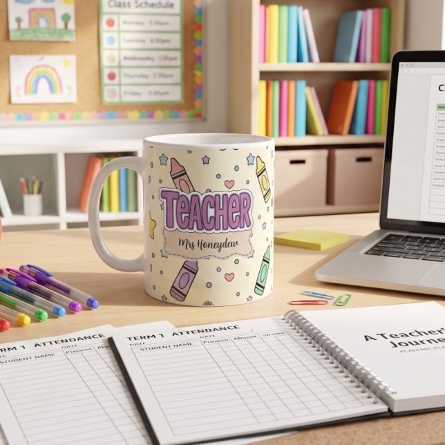 Pastel Crayon Teacher School Pattern  Coffee Mug (Creator Uploaded)