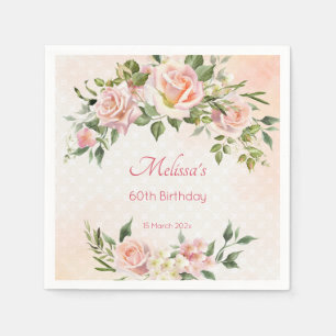 Pastel cream blush pink roses personalized  napkin