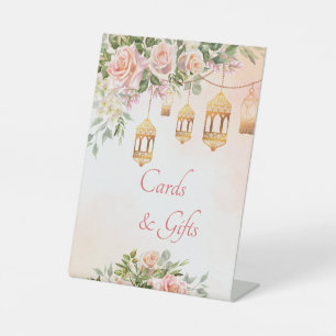 Pastel cream blush pink roses personalized pedestal sign