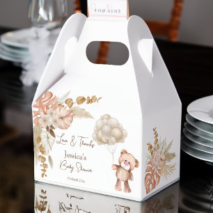 Pastel cream brown boho dried flowers baby shower favour box