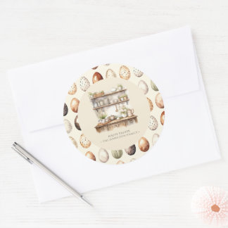 Pastel Cream & Brown Vintage Easter Family name Classic Round Sticker