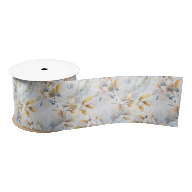 Pastel Cream Floral Abstract Satin Ribbon (Spool)
