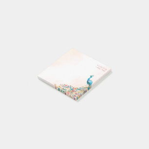Pastel cream floral peacock template post-it notes