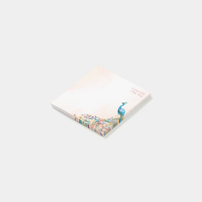 Pastel cream floral peacock template post-it notes (Angled)