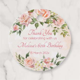 Pastel cream pink roses personalised favour tags