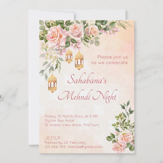 Pastel cream pink roses with Moroccan lanterns Invitation (Front)
