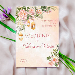 Pastel cream roses Moroccan lanterns wedding Invitation