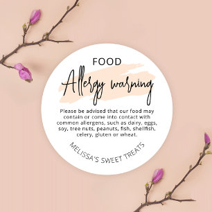 Pastel Cream Watercolor Food Safety Allergy Alert Classic Round Sticker