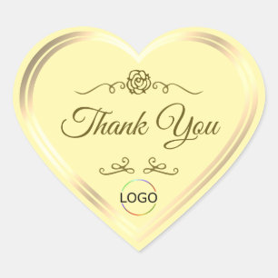 Pastel Cream with Gold Frame and Logo Thank You Heart Sticker