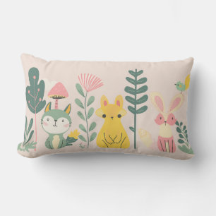 Pastel creatures with plants lumbar cushion