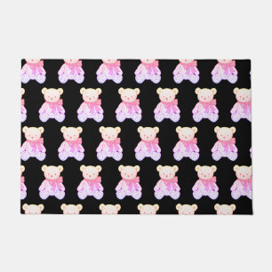 Pastel Creepy Cute Teddy Bear Seamless Pattern on Doormat