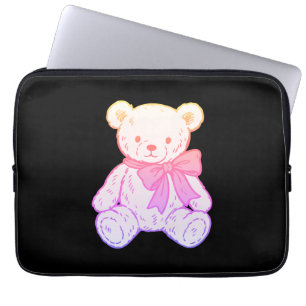 Pastel Creepy Cute Teddy Bear Seamless Pattern on  Laptop Sleeve