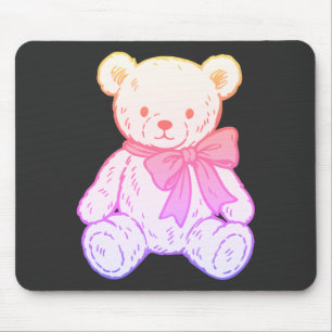 Pastel Creepy Cute Teddy Bear Seamless Pattern on  Mouse Pad