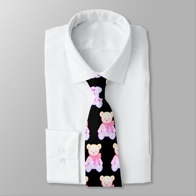 Pastel Creepy Cute Teddy Bear Seamless Pattern on  Tie (Tied)