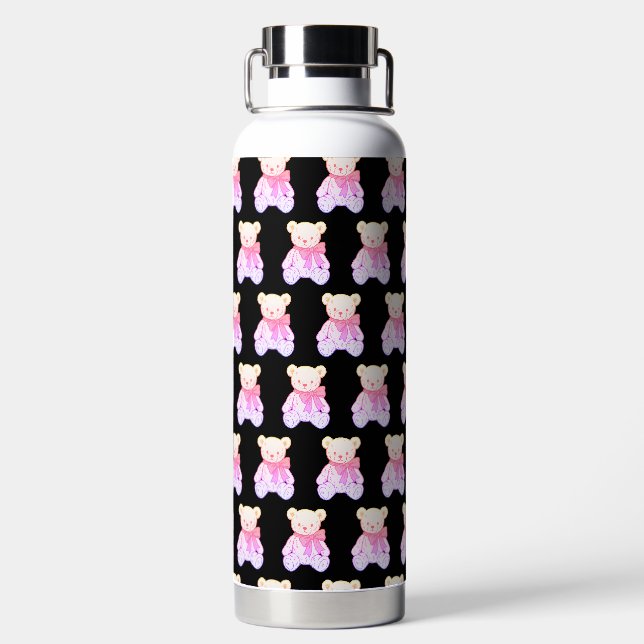 Pastel Creepy Cute Teddy Bear Seamless Pattern on  Water Bottle (Back)