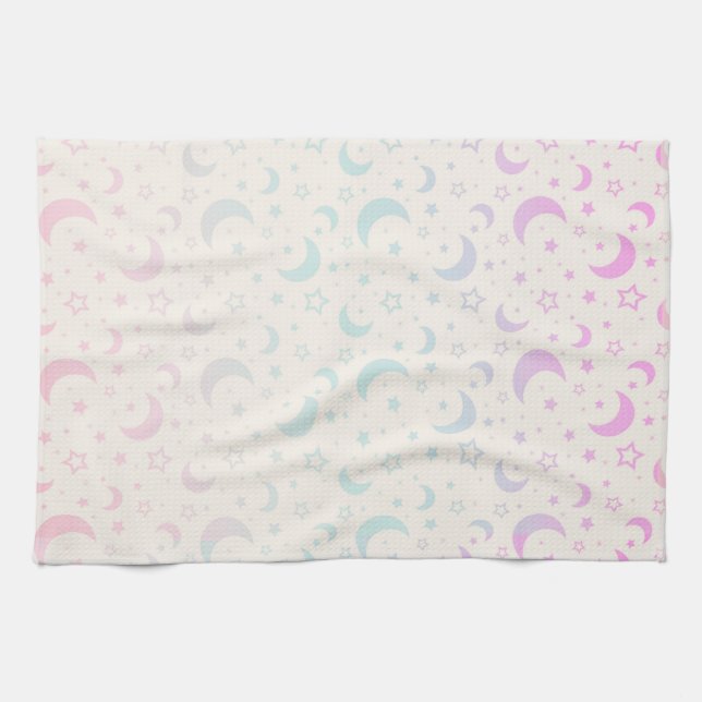 Pastel Crescent Moons and Stars Halloween Tea Towel (Horizontal)