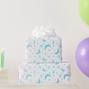 Pastel Crescent Moons and Stars Halloween Wrapping Paper