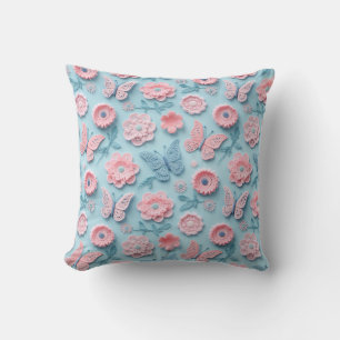Pastel Crochet Butterflies and Blossoms Cushion