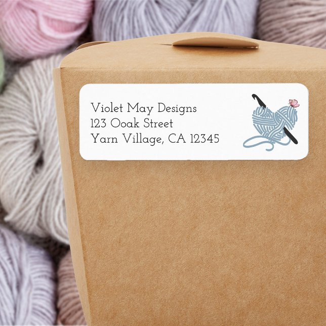 Pastel Crochet Hook Butterfly Yarn Return Address (Return address labels for crochet lover, LYS or online yarn retailer)