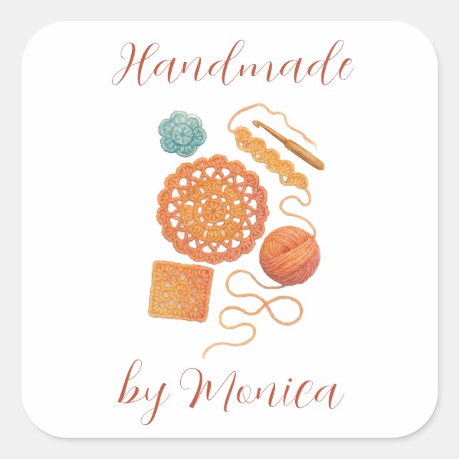 Pastel Crochet hook Yarn Watercolor Crocheting Square Sticker (Front)