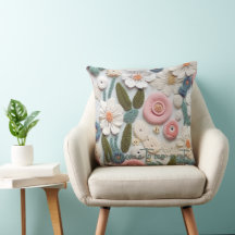 Pastel Crochet Knit Floral Throw Pillow