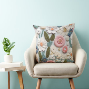 Pastel Crochet Knit Floral Throw Pillow