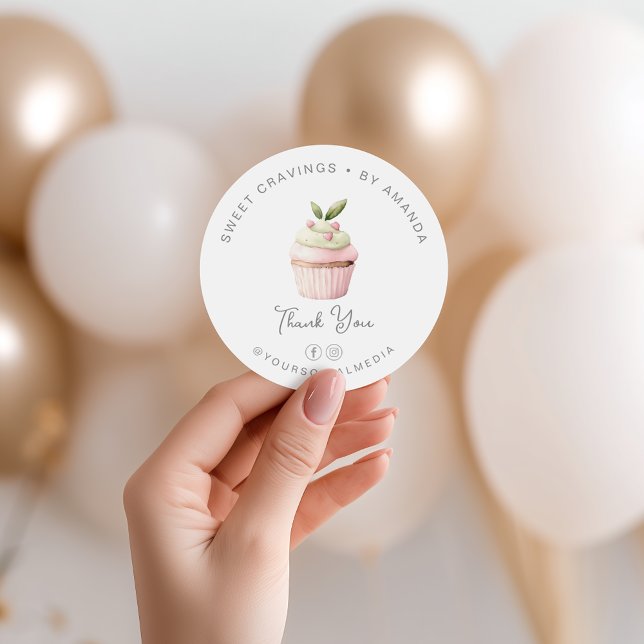 Pastel Cupcake Bakery Sweets Thank you Classic Round Sticker (Creator Uploaded)