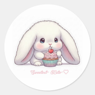 Pastel Cupcake Bunny - Sweet Cherry Treat Kawaii Classic Round Sticker