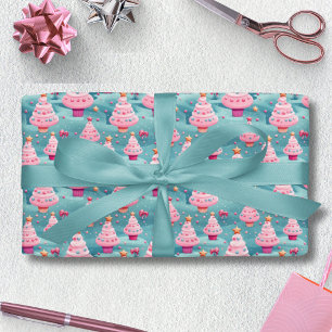Pastel Cupcake Christmas Trees Wrapping Paper