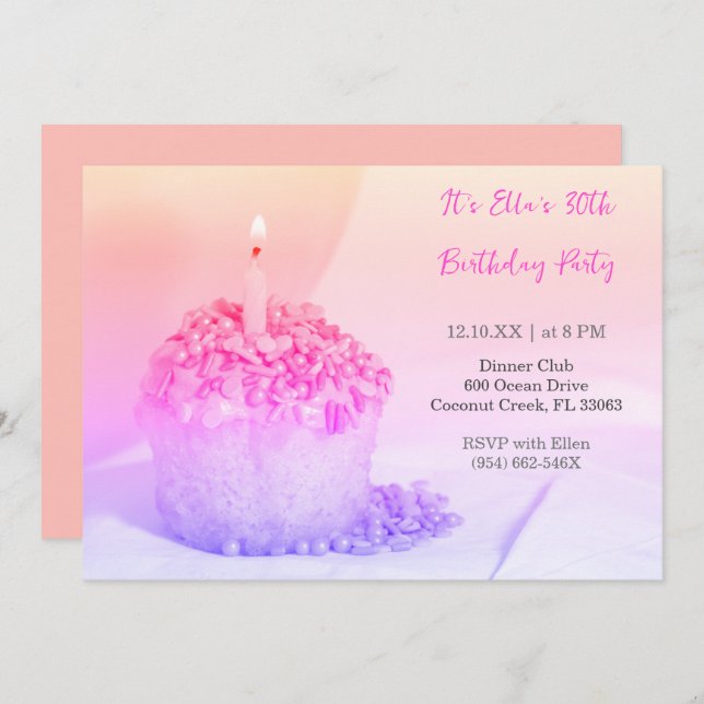 Pastel Cupcake Colourful 30th birthday invitation (Front/Back)