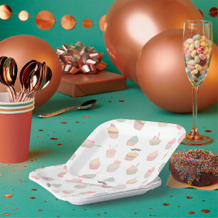 Pastel Cupcake Pattern Dessert Baking Lovers Paper Plate