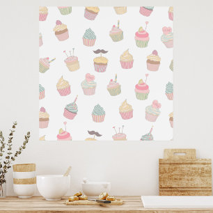 Pastel Cupcake Pattern Dessert Baking Lovers Poster