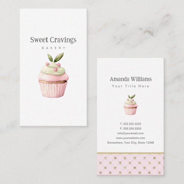 Pastel Cupcake Sweet Treats Bakery Watercolor Business Card (Front/Back)