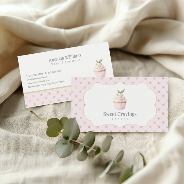 Pastel Cupcake Sweet Treats Bakery Watercolor Business Card (Creator Uploaded)