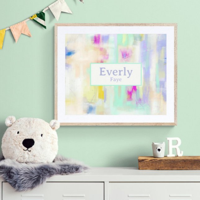 Pastel Custom Baby Name Kids Room Wall Art (Customize the name! Shown with white mat and wood frame. (not included with purchase). Thank you!)