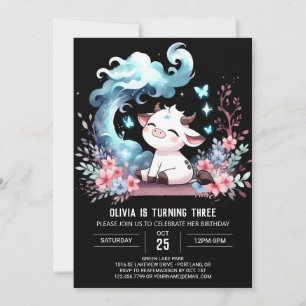 Pastel Custom Cow Birthday Invitation
