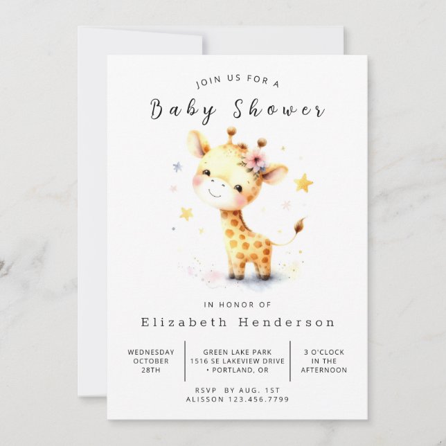  Pastel Custom Giraffe Baby Shower Invitation (Front)