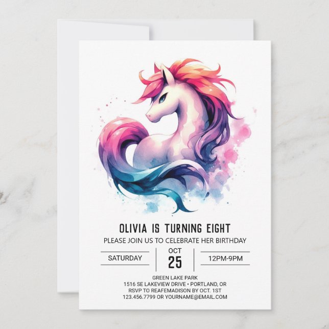  Pastel Custom Horse Birthday Invitation (Front)