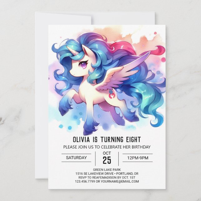 Pastel Custom Horse Birthday Invitation (Front)