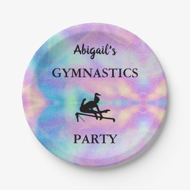 Pastel Custom Name Gymnastics Party Paper Plate (Front)