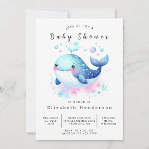 Pastel Custom Whale Baby Shower Invitation