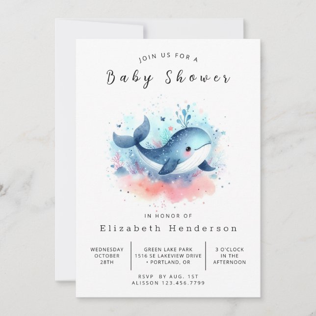 Pastel Custom Whale Baby Shower Invitation (Front)